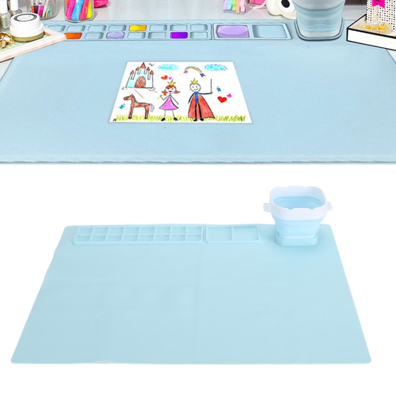 Silicone Painting Mat with Water Cup Washable Protruding Scale Line