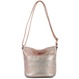 modamoda de - T198 Italian Leather Shoulder Bag Small, Rose Gold Metallic
