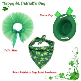 Vehomy Pet Dog Saint Patrick's Day Costume - Green Dog Top Hat Dog Saint Patrick's Day Shamrock Bandana with Clover Pattern and Pet Tutu Skirt for Girl Dogs Cats Puppy Kitten 3Pcs