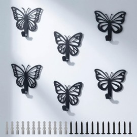 Zckjnoi 6 Pack Butterfly Wall Hooks, Decorative Black Metal Butterfly Wall Decor for Bathroom Bedroom Kitchen Entryway, Cute Wall Mounted Towel Coat Hooks for Hanging Hat Key Purse Mug Robe and Bag