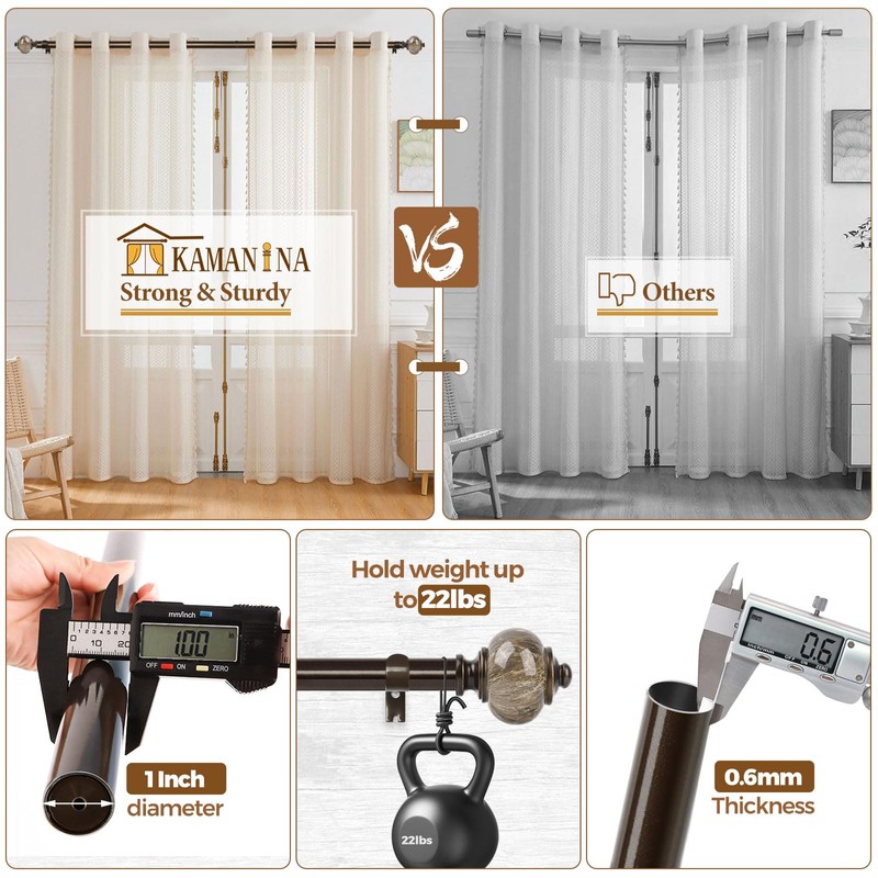 KAMANINA 1 Inch Curtain Rods for Windows 48 to 84
