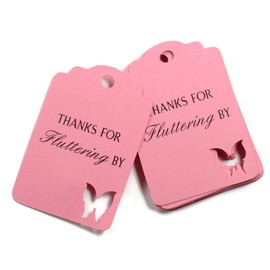 Butterfly Thank You Tags - Thanks for Fluttering By - 12pc (Pink)
