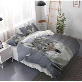 Leleyouzer Wolf Bed Linen Set, 3D Animal Pattern Duvet Cover for Boys, 1 Microfibre Duvet Cover and 2 Pillowcases 50 x 75 cm (Wolf 2, 220 x 240 cm)