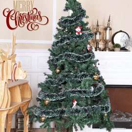 SOQKEEN 32.8 Feet Christmas Tinsel, Dark Green Tinsel, Chunky Christmas Tinsel Garland, Xmas Tinsel Garland Decorations Thick Tinsel for Christmas Tree, Indoor Party, Fireplace, Stairs, Outdoor Decor