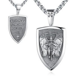 Eusense St Michael Shield Necklace for men women archangel michael pendant Sterling Silver 925 san miguel arcangel medalla saint michael the archangel necklace st michael medal