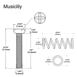 Musiclily Pro #4-40X5/8" Stainless Steel Saddle Intonation Screws and Springs Set for Fender Strat Style Electric Guitar Tremolo Bridge (Set of 6)