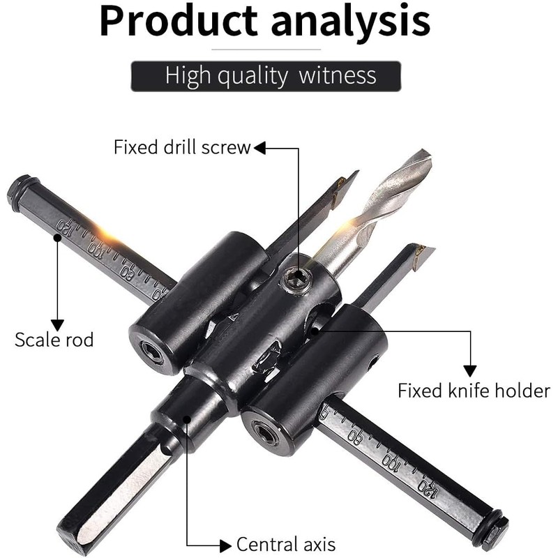 HOHXEN Adjustable Rotary Burr with Twist Drill Bit [Diameter: 30mm-120mm]