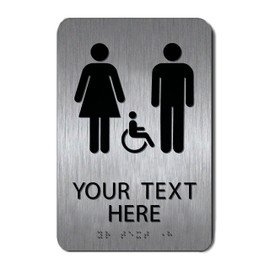 ALPHA DOG ADA SIGNS - Custom Restroom Sign with Braille for Your Business, 9x6 Inch, ADA Compliant, Indoor or Outdoor, Easy Installation, Made in the USA, Brushed Metal
