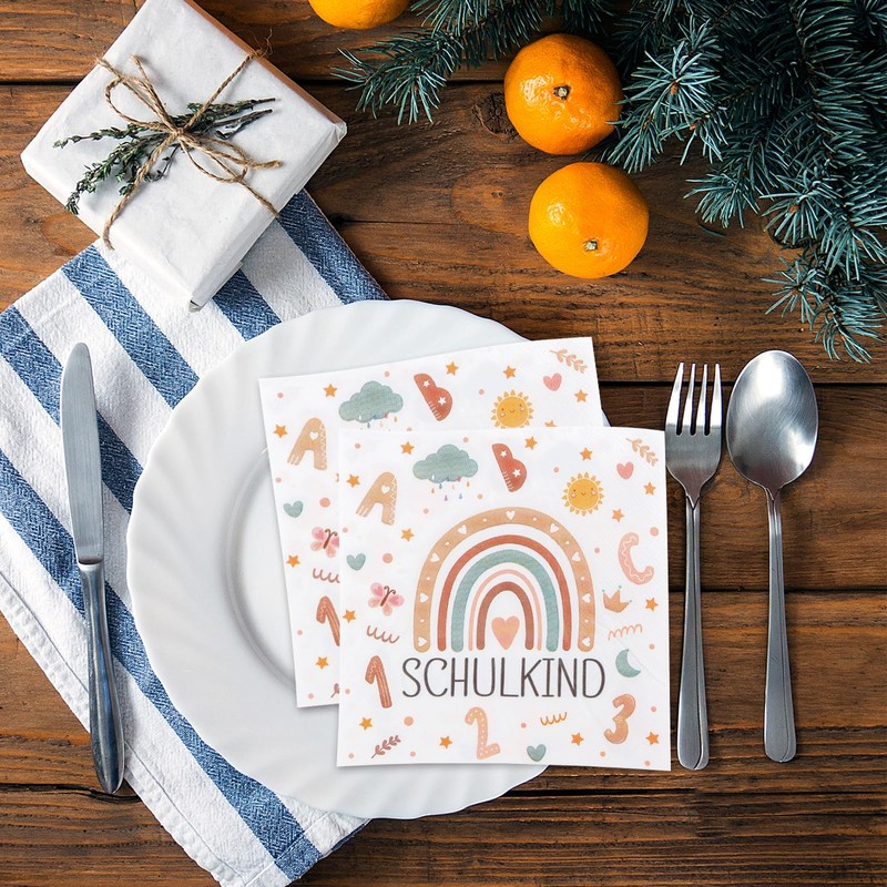 40 Stück Servietten Schulkind 33 X 33 Cm, Einschulung Servietten,