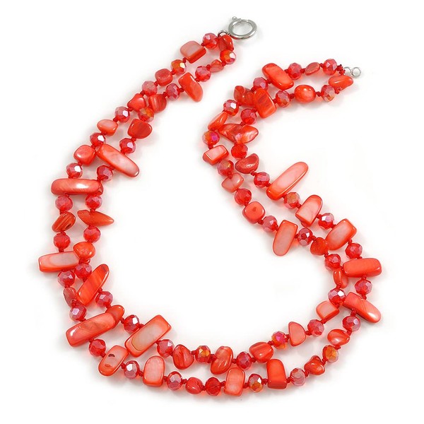Avalaya Two Row Layered Red Shell Nugget and Glass Crystal