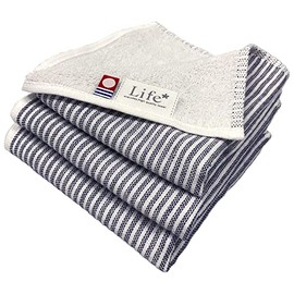 Imabari Towel, Men's Gauze, Hand Towel, 9.8 x 9.8 inches (25 x 25 cm), Made in Japan, 100% Cotton, Single-Sided Gauze, Non-Bulky, Present, Navy, Set of 3