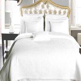 Royal Hotel California King Size White Coverlet 7pc Bedding Set, Luxury Microfiber Checkered Quilted
