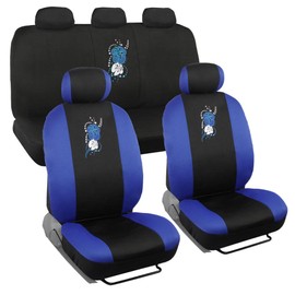 BDK SC-452-BL SC452BL 9 Piece Set Hibiscus Flower Print Design Seat Covers-Fit for Car SUV Van and Truck, Blue Hawaiian