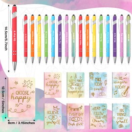 Funrous 32 Pcs Motivational Quote Pens Inspirational Notepads Mini Motivational Journal with Ballpoint Pen Small Notebooks Gift Set for Student Men Women, School Office Home Travel Gift (Watercolor)