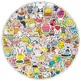 Tabanzhe 100PCS Easter Stickers - Party Doodle Luggage Computer Stickers - Waterproof Cartoon Love Egg Stickers for Party, Laptop, Scrapbooking, Envelopes