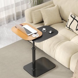 Windpost C Shaped Side Table,Adjustable Height C Shaped End Table,360°Swivel Couch Tables That Slide Under,Double Tabletop Under Couch Table for Living Room,Bedroom,Small Spaces