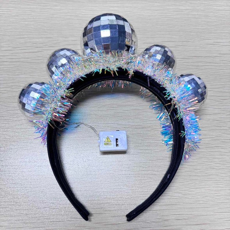 CAKURE Light Up Disco Ball Headband Silver Led 70s Hair