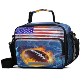 ALAZA Rugby Football America Lunch Box for Girls Kids Insulated Lunch Bag Boys Lunchbox Reusable Cooler Tote Freezable Shoulder Strap for School Picnic