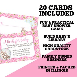 Amanda Creation Book Request Cards Little Girl Floral Woodland Deer Bring a Book Insert Request for Baby Shower - 20 2.5 by 4 Inch Double Sided Gift Tags, Made in the USA