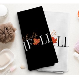 NOQL Fall Kitchen Towels, Fall Kitchen Decor Autumn Decor, Fall Decor Dish Towels, Black and White Kitchen Towels, Maple Leaves Fall Hand Towels, Gifts for Women Men, Set of 2,16x24