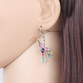 NEWEI Cute Enamel Giraffe Earrings Dangle Fashion Animal Earrings Jewelry For Women Charms Giraffe Gifts (Multicolor)