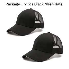 ProMindFun Gorras de béisbol para mujer, con cola de caballo, sin construir, lavadas, para papá, camionero, 16-2 sombreros (malla negra), 7
