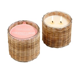 Field + Fleur by Hillhouse Naturals Coconut Rose 2 Wick Hand Woven Glass Candle with Notes of dewy Fruits, Juicy Green Citrus, Jasmine and Lush White Flowers.100% Soy Wax Blend–Burn time 75+ Hours