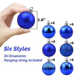 Feliciay 36pcs Christmas Ball Baubles Assorted Pendant Shatterproof Ornament Set Xmas Tree Decorations Hanging Decoration Seasonal Holiday Wedding Party Decorative Pendants (Royal Blue, 4 cm)
