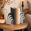 Modern Striped Arch Bookends Set of 2 Resin Black White