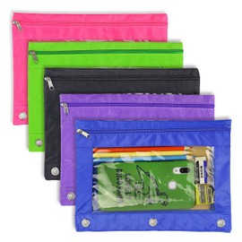 3 Ring Pencil Pouch - 5 Pack Zippered Binder Pen Pouch Pencil Case Holder High Capacity Organizer Bag with Clear Window for Office School Supplies by YOUSHARES