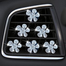 6 Pcs Black Daisy Air Vent Clips, Cute Flower Car Air Fresheners Vents Clips Diamond Vent Clip Car Interior Decor Charm Bling Car Accessories Car Decoration for Women… (silvery, 2)