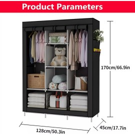 UDEAR Portable Wardrobe Closet Clothes Organizer No-Woven Fabric, Black