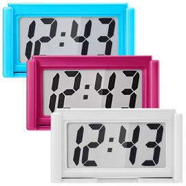 Frienda 3 Pieces Mini Digital Clock Small Magnetic Digital Clock Stick on Battery Operated Self Adhesive Bracket for Car Dashboard Fridge (White,Blue,Red)