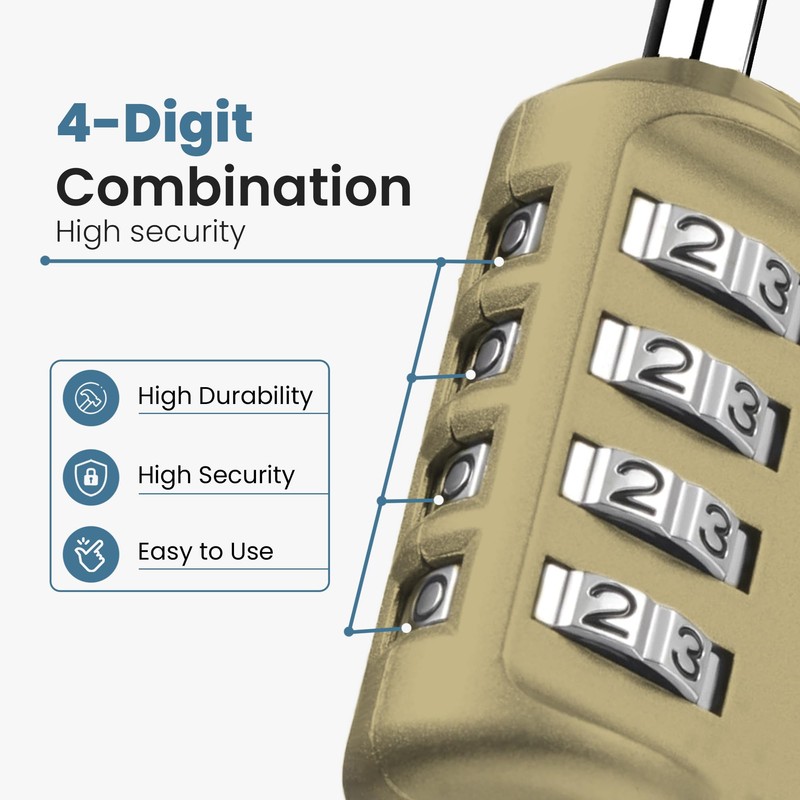 Sparkiva Combination Padlock with Code, 4 Digit Heavy Duty Padlock