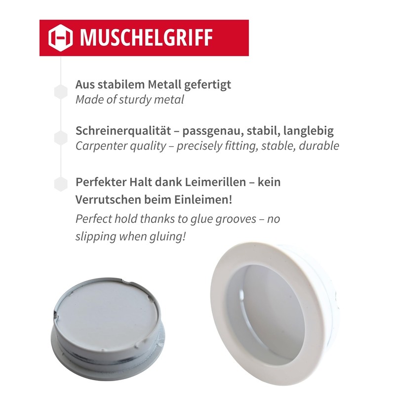 Gedotec Shell Handle Recessed | White Matt | Metal Inlet