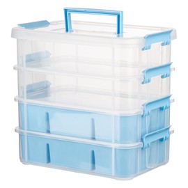 CraftGenes Art Supply Storage Organizer with 2 Removable Trays, 4-Layer Durable Craft Organizers and Storage for Sewing, Tool, Office Supplies, Art, Craft Supplies(Blue)