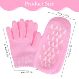 Moisturizing Gloves and Socks Set 4 Pcs Gel Spa Therapy Gloves and Socks for Repairing Dry Cracked Hands Feet Skin Care Gel Lining Infused with Essential Oils and Vitamins, Pink