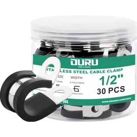 OURU 1/2-Inch Stainless Steel Rubber Coated Pipe & Wire Clamps (30pcs, Black, 13mm)