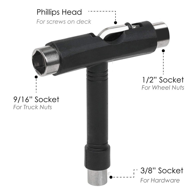 TRIXES Black 5 Way Scooter/Skateboard/Longboard Tool with Key Turner