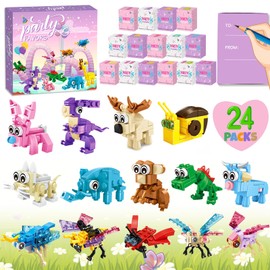 Valentines Day Gifts for Kids, 24 Packs Animal Insect Building Blocks with 24 Boxes Print TO and FROM Use for Valentines Day Cards for Kids School, Kids Valentines Gifts Class Exchange Party Favors