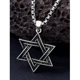 Seiyang Star of David Necklace for Men, 925 Sterling Silver Hebrew Star of David Pendant, Collar De La Estrella De David Jewish Star Pendant, Jewish Jewelry Hebrew Gifts for Men（Oxidized）