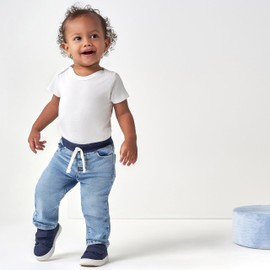 Gerber Baby Toddler Rib Waist Stretch Skinny Jeans, Light Blue Denim, 6-9 Months