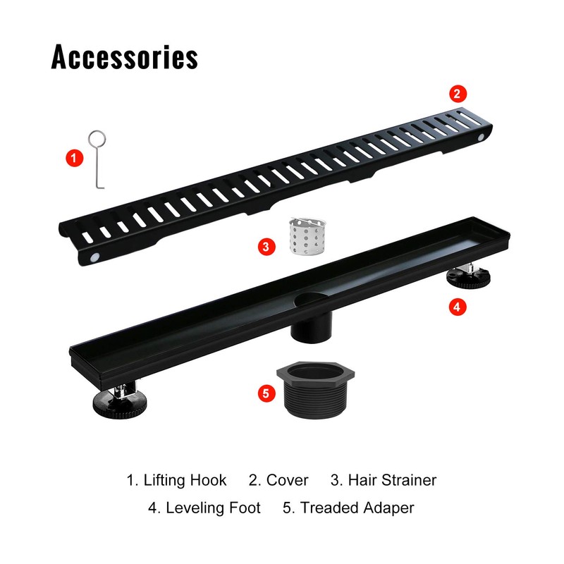 SaniteModar Linear Shower Drain, 36 inch Black Shower Drain with