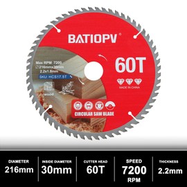 BATIOPV Fine Cutting Circular Saw Blade for Wood – 216mm x 30mm TCT – 3 Pack 60 Teeth – Compatible with Bosch, Makita, Dewalt