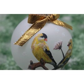 B011 Hand-made Christmas Ornament - wild bird - pair gold yellow finches (gold)
