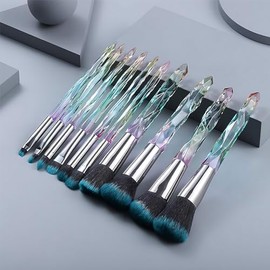 Kingtree Juego de brochas de maquillaje, 10 brochas de maquillaje de cristal, brochas de maquillaje de polvo sintético de alta calidad, corrector de s