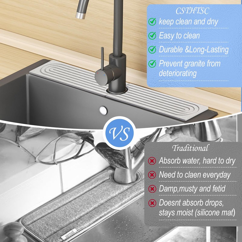 Kitchen Sink Splash Guard- 15.6''x 3.9''Diatomite Splash Guard for Sink,Quick-Drying