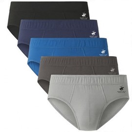 Beverly Hills Polo Club - Men’s 5 Pack Low-Rise Briefs, Soft Breathable 100% Cotton, Tagless Underwear with Fabric Covered Waistband, Large