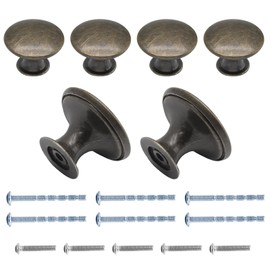 Jiozermi 6 Pcs Breen Bronze Round Antique Brass Kitchen Cabinet Knobs Drawer Handle Pulls Cupboard Door Knobs Dresser Knobs with 12 Pack Screws for Bathroom Drawer Door Hardware