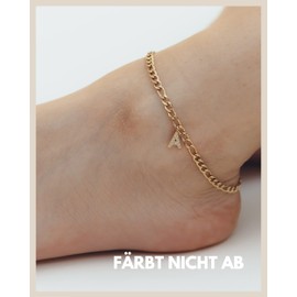 GD GOOD.designs EST. 2015 Anklet gold with letters waterproof I Anklet for ladies 18K gold plated I Anklet adjustable (22-27cm) stainless steel (C)